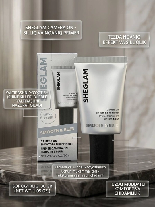 SHEGLAM makiyaj bazasi (primer), Ultra Hydrating, Pore No More, Smooth & Blur - 