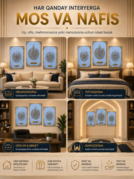 Oyatul Kursi, Ixlos, Naas kartinasi Islomiy devor bezagi 3 panel