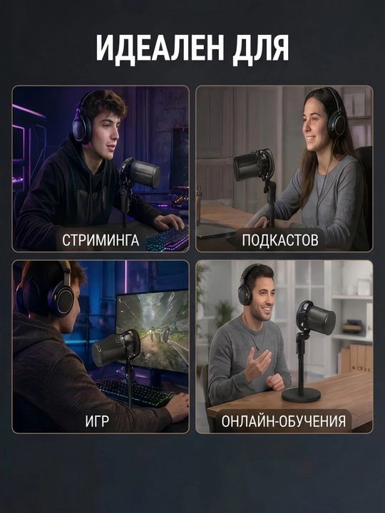 Kondensatorli geyming mikrofon RGB подсветка bilan, kronshtyn va pop-filtrli strim uchun