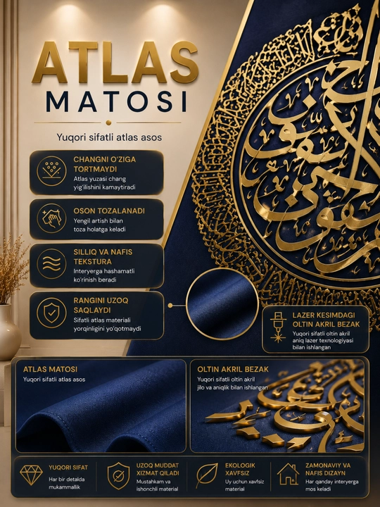 Oyatul Kursi, Ixlos, Naas kartinasi Islomiy devor bezagi 3 panel