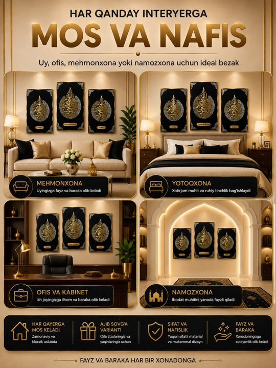 Oyatul Kursi, Ixlos, Naas kartinasi Islomiy devor bezagi 3 panel