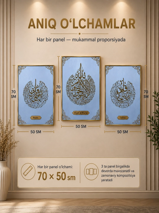 Oyatul Kursi, Ixlos, Naas kartinasi Islomiy devor bezagi 3 panel