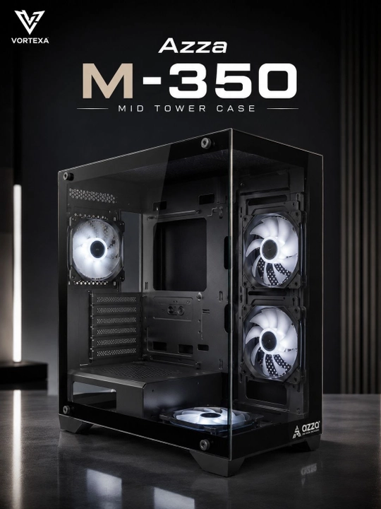 VORTEXA AZZA M-350 Mid Tower kompyuter korpusi, 4 ta ventilyatorli, qora - 