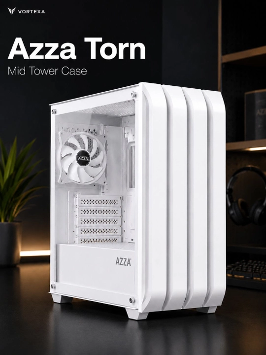 VORTEXA AZZA Torn Mid Tower kompyuter korpusi, qora, temperli shishali
