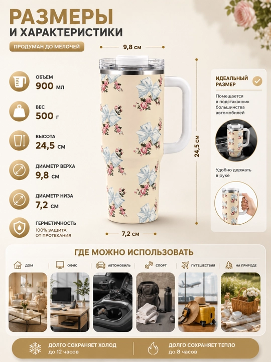 Termos 900 ml trubkali, SUS304 zanglamaydigan po'lat termokrujka