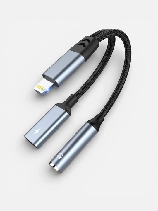 Lightning dan 3.5 mm AUX ga adapter, naushniklar uchun, oq rangda