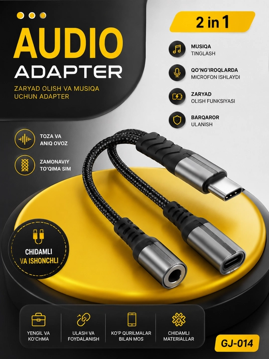 Lightning dan 3.5 mm AUX ga adapter, naushniklar uchun, oq rangda - 
