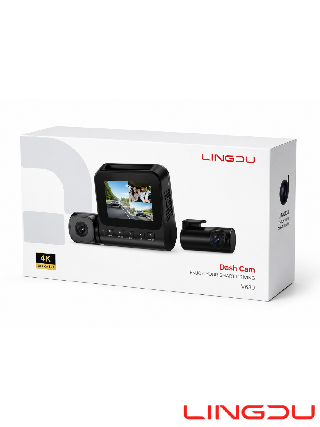 LINGDU V630 4K Ultra HD Black Box Dash Kamera (Old, Salon, Orqa), GPS, Wi-Fi, tun ko‘rish