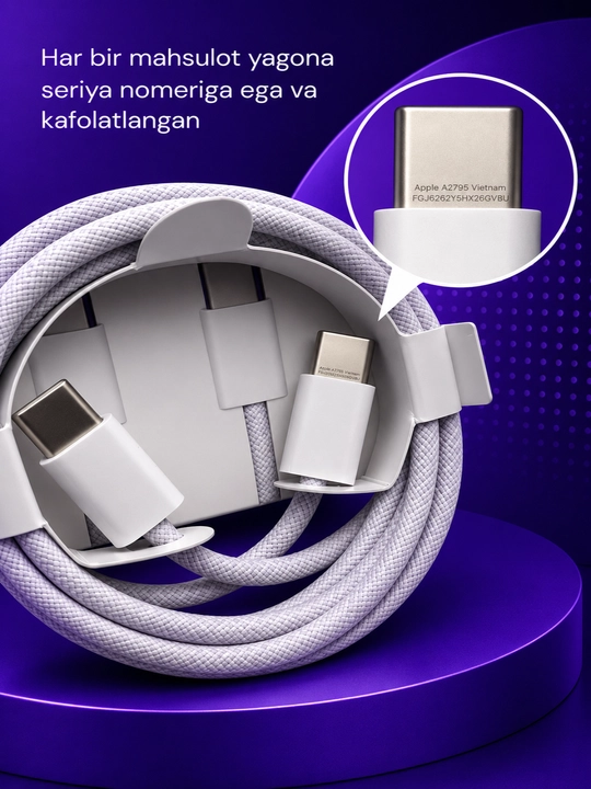 IPhone va Android uchun Type-C to Type-C zaryadlash kabeli,60W