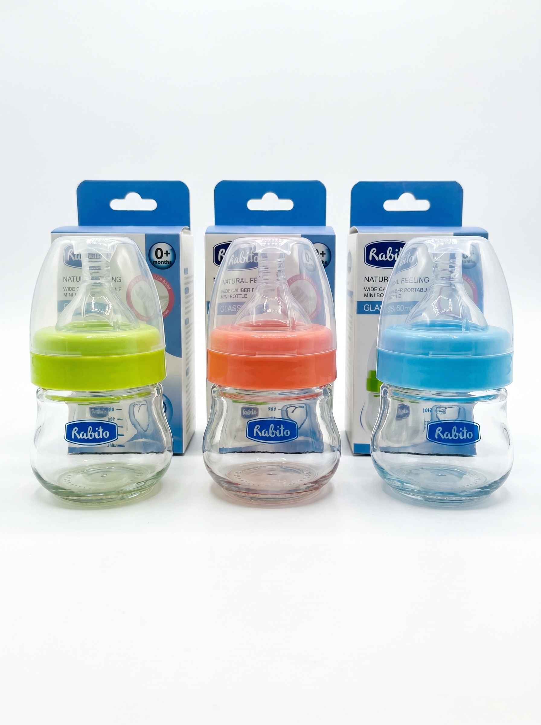 Rabito shisha bolalar butilkasi 60 ml, keng og‘izli, silikon soskali, chaqaloqlar uchun