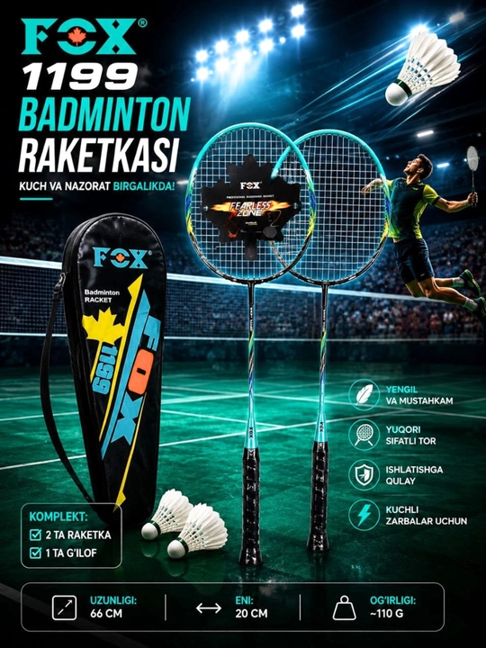 Badminton raketkalari, juftlik, sumka bilan - 