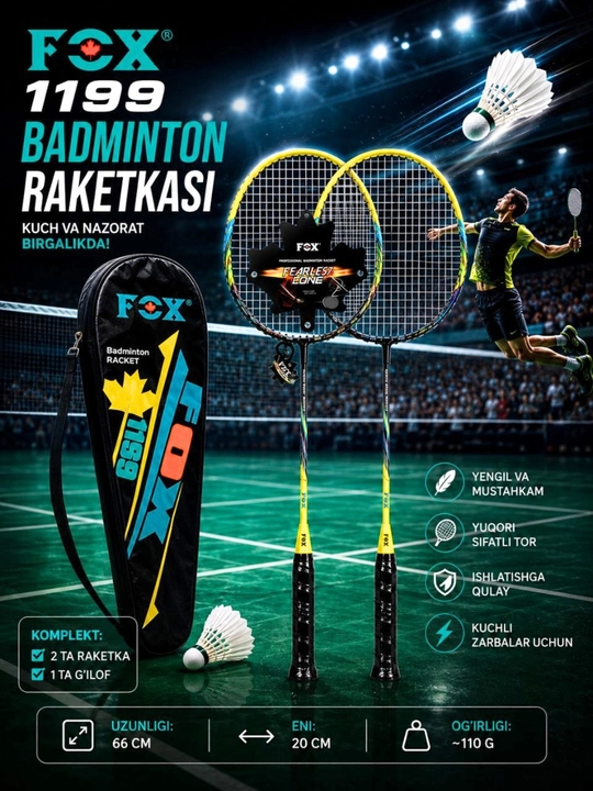 Badminton raketkalari, juftlik, sumka bilan - 