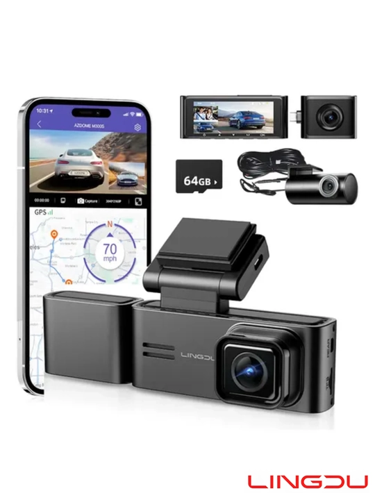 Видеорегистратор LINGDU C34 4K с 5G Wi-Fi и GPS, 3.18″ экран, передняя и задняя камеры