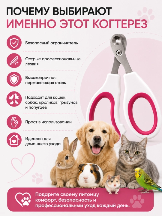 Когтерез для кошек и собак с ограничителем, секатор для грызунов, кроликов и птиц