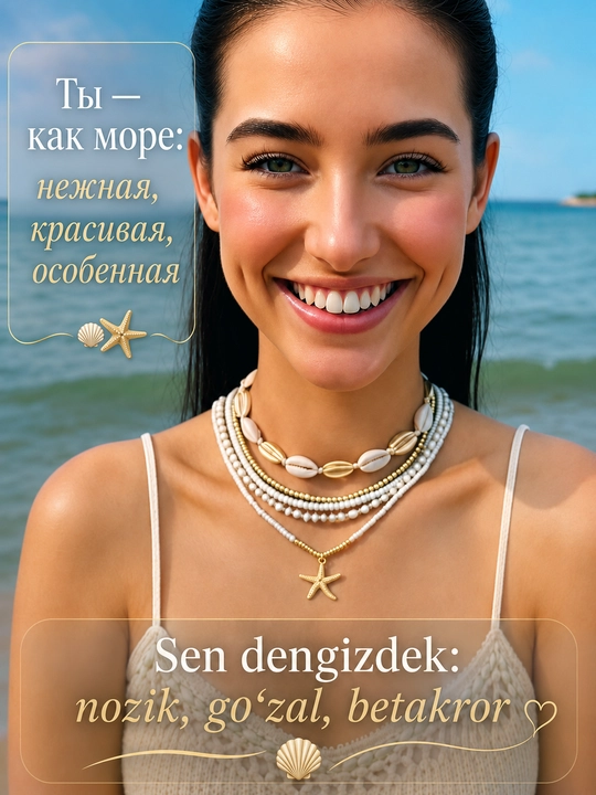 5 в 1, жемчуг с подвеской, колье, чокер, морская звезда, цепочка для лета