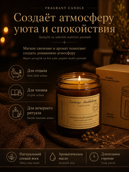 Funday Santiago Huckleberry aromatik sham, soya mumi, 200 g