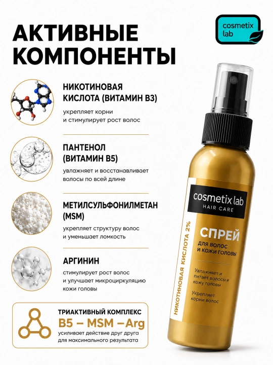 Спрей для роста волос с никотиновой кислотой 100 мл Solnat