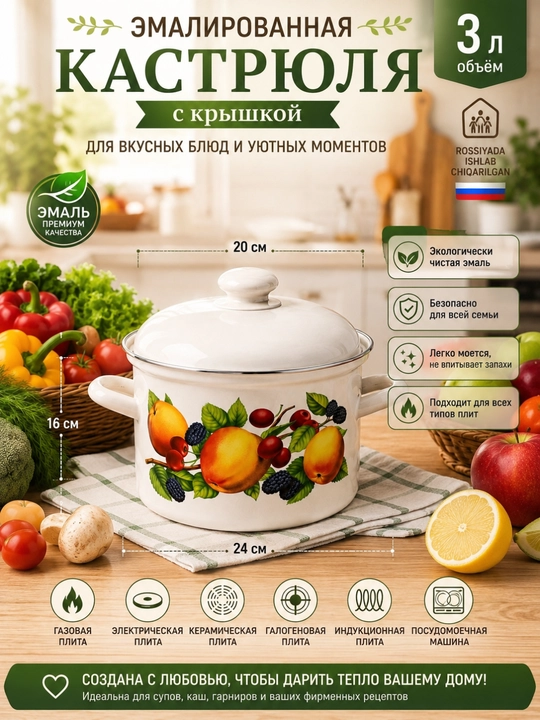 Кастрюля Эмалированная 3 л - 