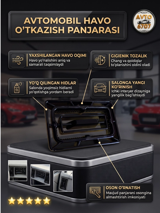 Damas va Labo uchun deflektor Mers uslubida havo chiqarish panjarasi, qora avto tuning