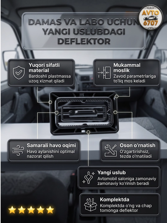 Damas va Labo uchun deflektor Mers uslubida havo chiqarish panjarasi, qora avto tuning