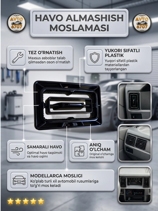 Damas va Labo uchun deflektor Mers uslubida havo chiqarish panjarasi, qora avto tuning