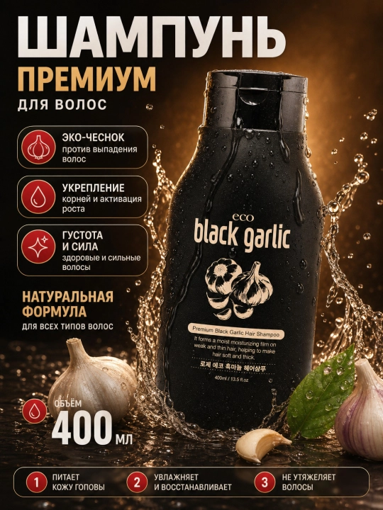 Шампунь для волос, Rosee Eco Aloe, Eco Argan, Eco Black Garlic, 400 ml