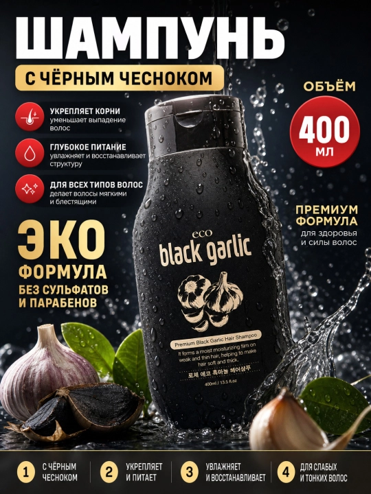 Шампунь для волос, Rosee Eco Aloe, Eco Argan, Eco Black Garlic, 400 ml
