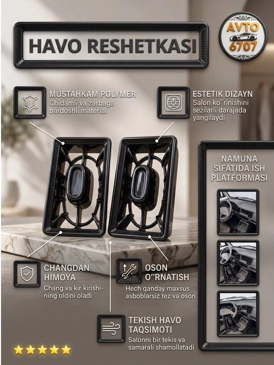 Damas va Labo uchun deflektor Mers uslubida havo chiqarish panjarasi, qora avto tuning