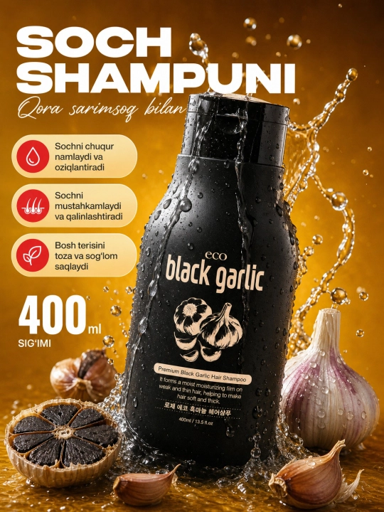 Шампунь для волос, Rosee Eco Aloe, Eco Argan, Eco Black Garlic, 400 ml