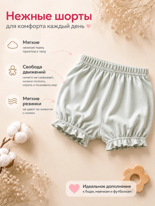 Летний комплект для девочки, 2 штуки боди и шорты, 100% хлопок