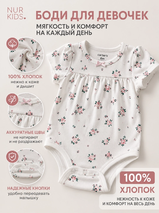 Летний комплект для девочки, 2 штуки боди и шорты, 100% хлопок