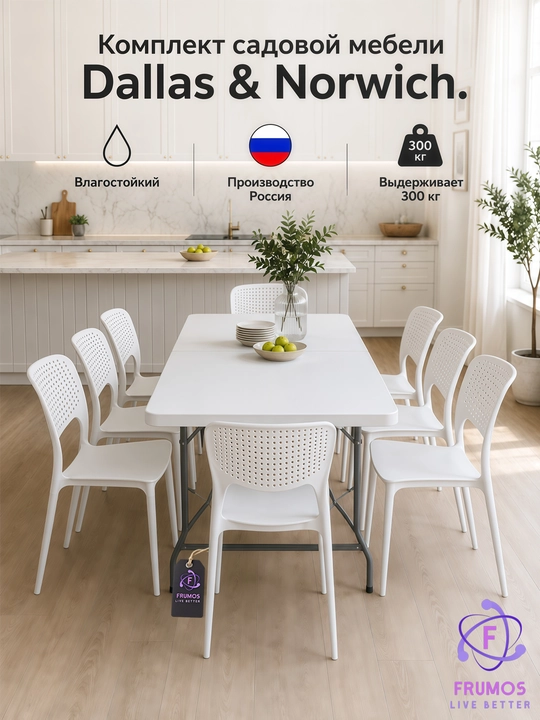Комплект мебели Dallas & Norwich (стол + стулья): до 300 кг, штабелируется, влагостойкий - 