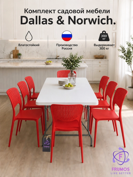 Комплект мебели Dallas & Norwich (стол + стулья): до 300 кг, штабелируется, влагостойкий - 