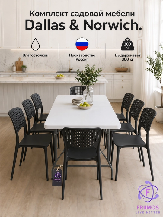 Комплект мебели Dallas & Norwich (стол + стулья): до 300 кг, штабелируется, влагостойкий - 
