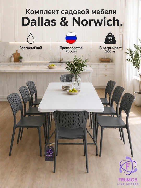 Комплект мебели Dallas & Norwich (стол + стулья): до 300 кг, штабелируется, влагостойкий - 