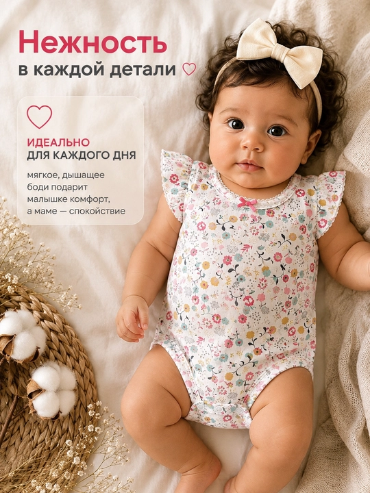 Летний комплект для девочки, 2 штуки боди и шорты, 100% хлопок