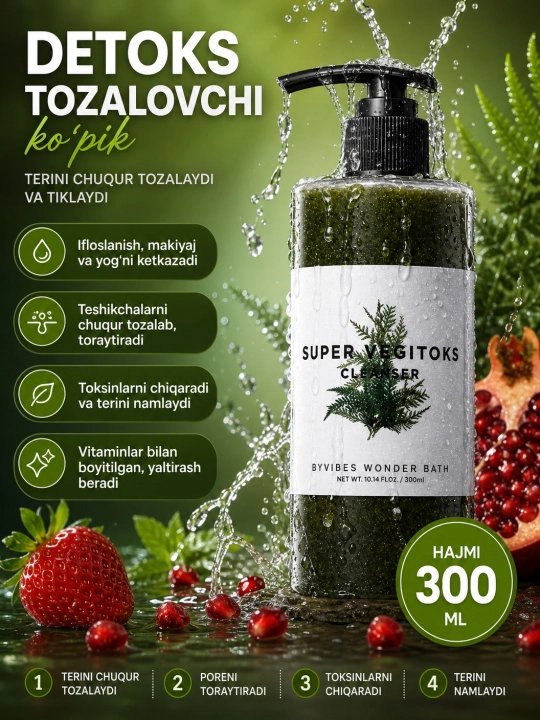 Очищающая пенка для умывания Wonder Bath super vegitoks cleanser, 300 мл