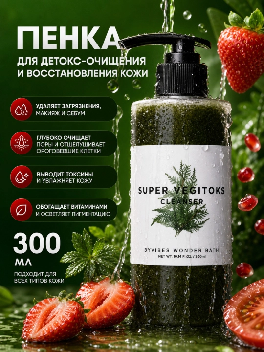 Очищающая пенка для умывания Wonder Bath super vegitoks cleanser, 300 мл - 