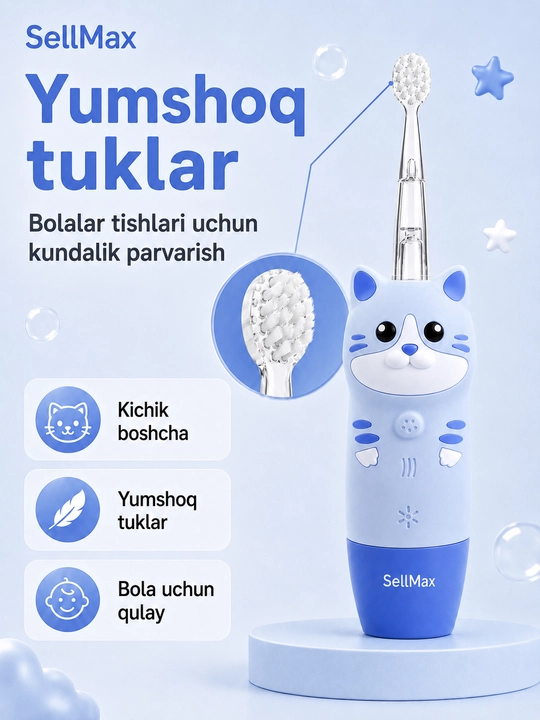 0-7 yoshli bolalar uchun batareyali Dog/Cat SellMax elektr tish cho‘tkasi
