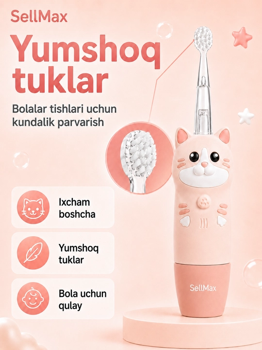 0-7 yoshli bolalar uchun batareyali Dog/Cat SellMax elektr tish cho‘tkasi