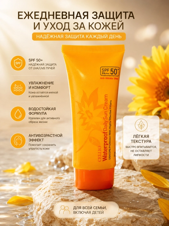 Увлажняющий, солнцезащитный крем для лица Dr.Cellio 98%, SPF 50+