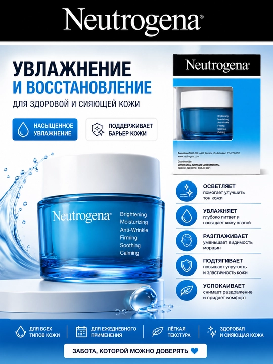 Neutrogena namlovchi va yorqinlashtiruvchi yuz kremi barcha teri turlari uchun - 