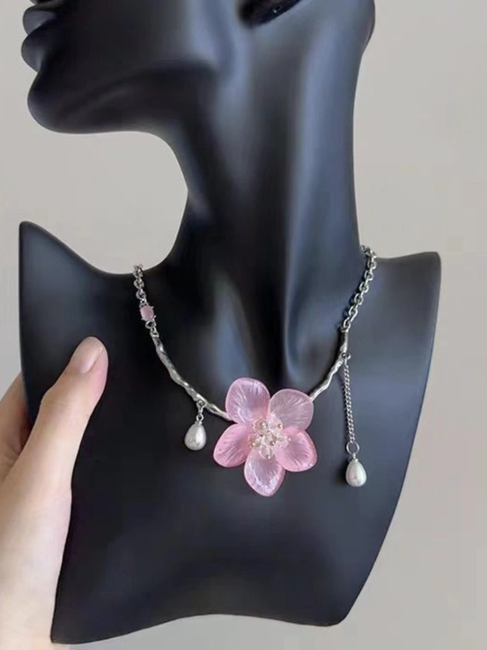 «Sakura» gulli va marjon tomchili nafis choker — fransuz uslubida - 