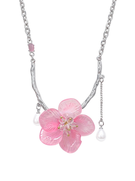 «Sakura» gulli va marjon tomchili nafis choker — fransuz uslubida