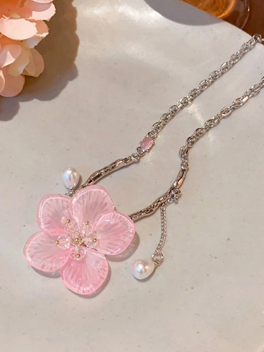 «Sakura» gulli va marjon tomchili nafis choker — fransuz uslubida