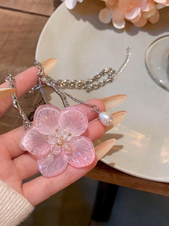«Sakura» gulli va marjon tomchili nafis choker — fransuz uslubida