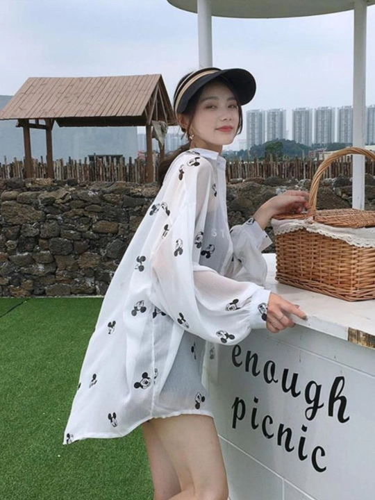 Женская белая рубашка Oversize, с принтом Mickey