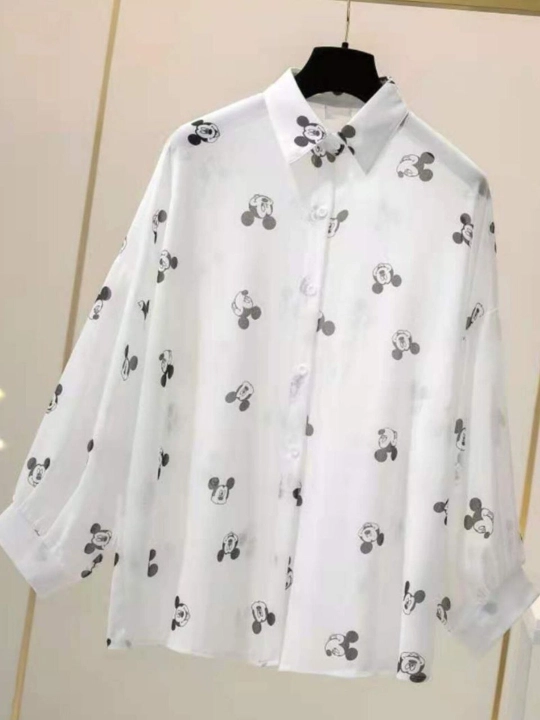 Женская белая рубашка Oversize, с принтом Mickey