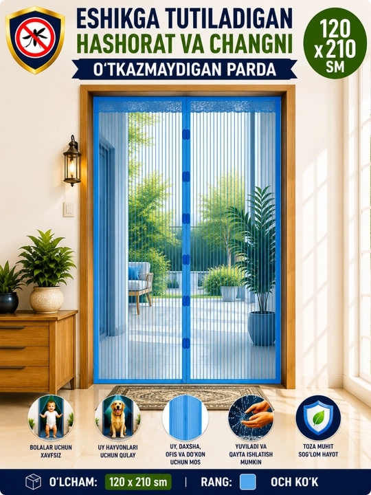 Magnitli eshik uchun chivinga qarshi to'r, 120 * 210 sm va 100 *210 sm, LEPOCHKALI - 