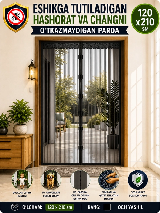 Magnitli eshik uchun chivinga qarshi to'r, 120 * 210 sm va 100 *210 sm, LEPOCHKALI - 